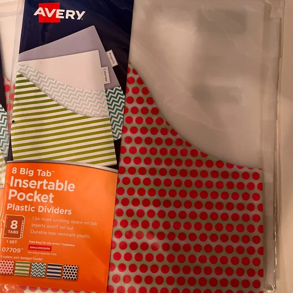 Big Tab Insertable Pocket Plastic Dividers by Avery (5 packs /8 divers per pack)